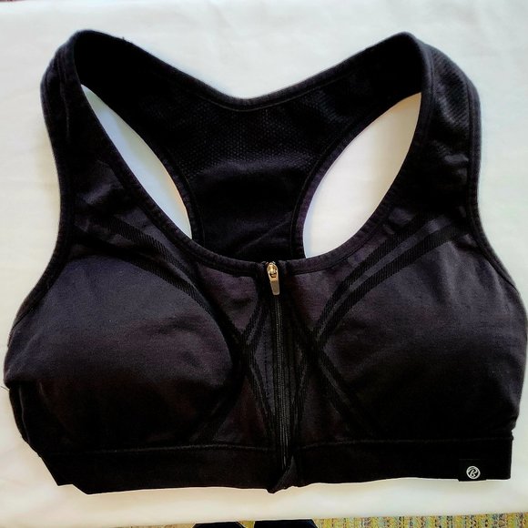 Racer Back Zip Front Sports Bra Black Size L - Picture 1 of 3